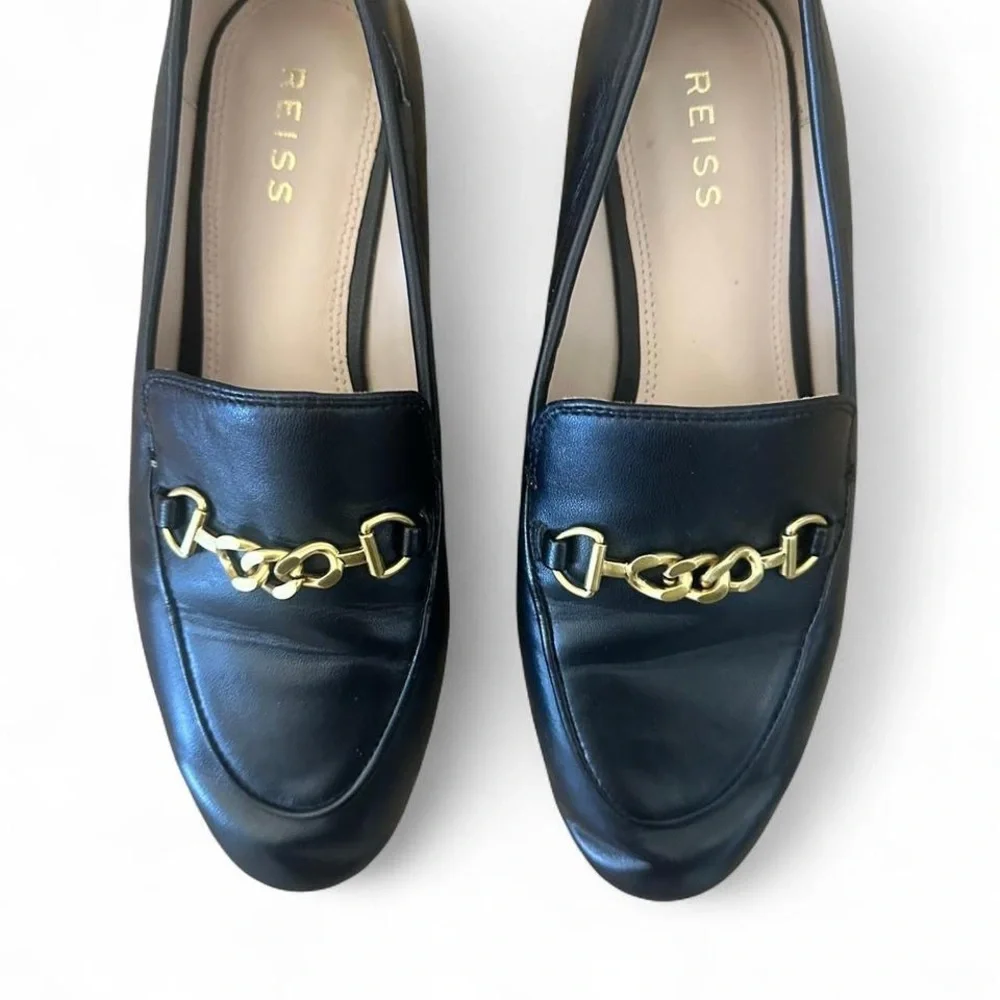 REISS Black Leather Chain Loafers EU 38
